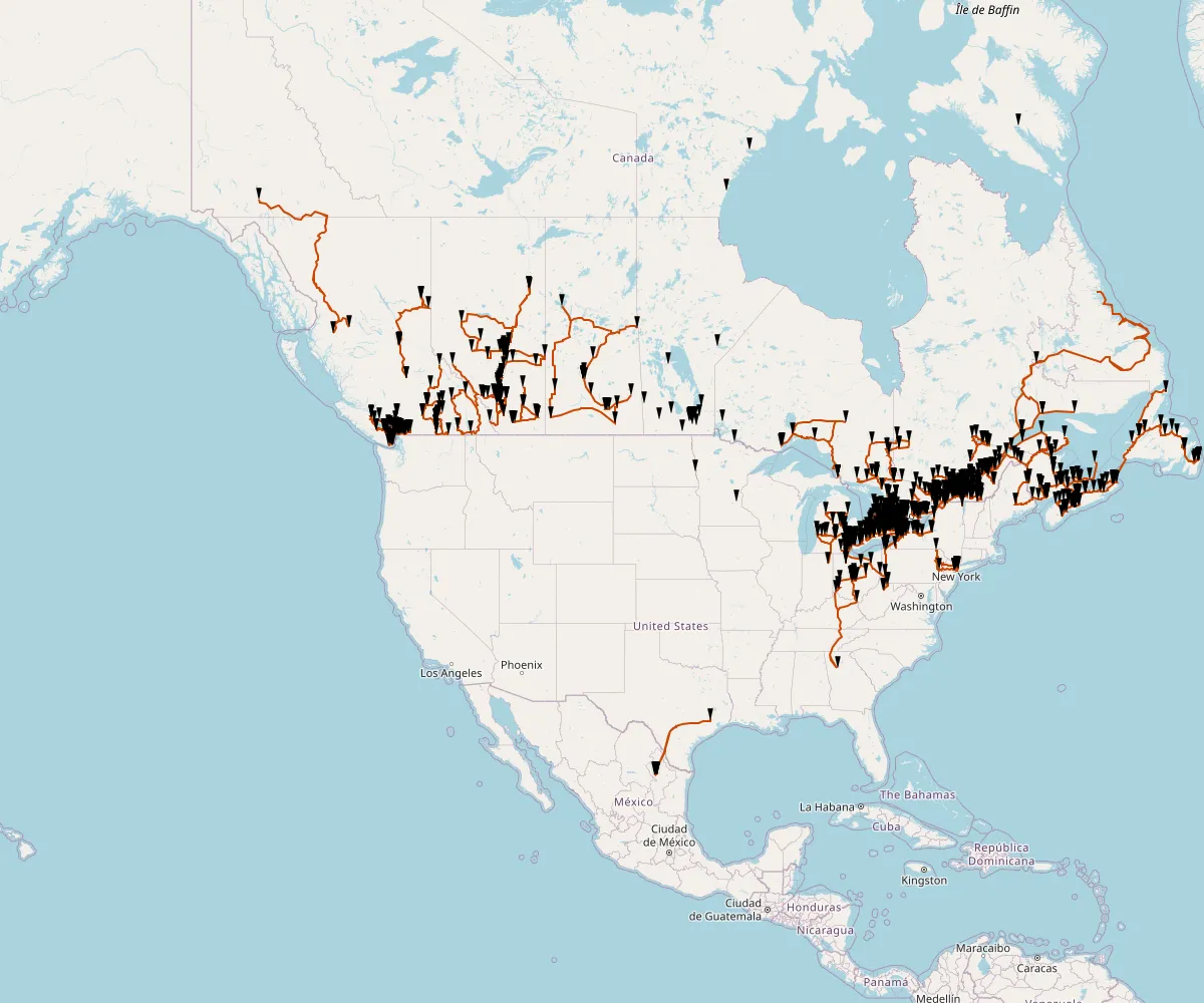 Map of all Tim Horton's locations, and the route to visit all of them.